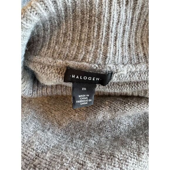 Halogen Gray Puff Sleeve Turtleneck Medium Merino Wool Alpaca Blend Knit - Picture 5 of 6